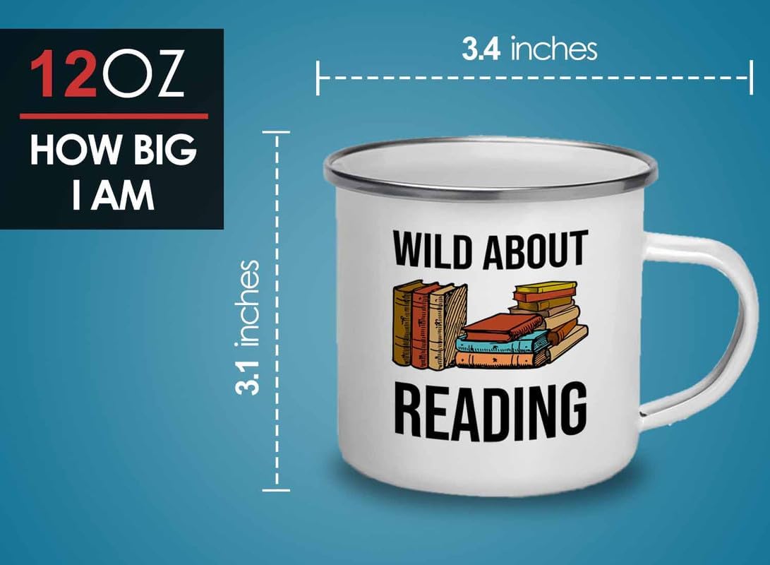 Reading Bookworm Camper Mug 12oz - Wild About Reading - Reading Reader Book Worm I Know Things Book Addict Book Lover Bookish Novelist Librarian Writer