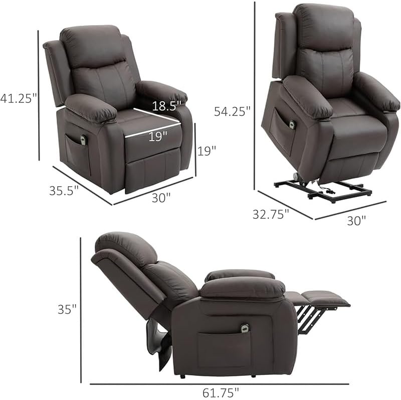 Adults Massage Recliner Chair with Massage and Heated Brown Leather Electric Lift Recliner Chair for Elderly, Ergonomic Leisure Chair Classic Single Sofa