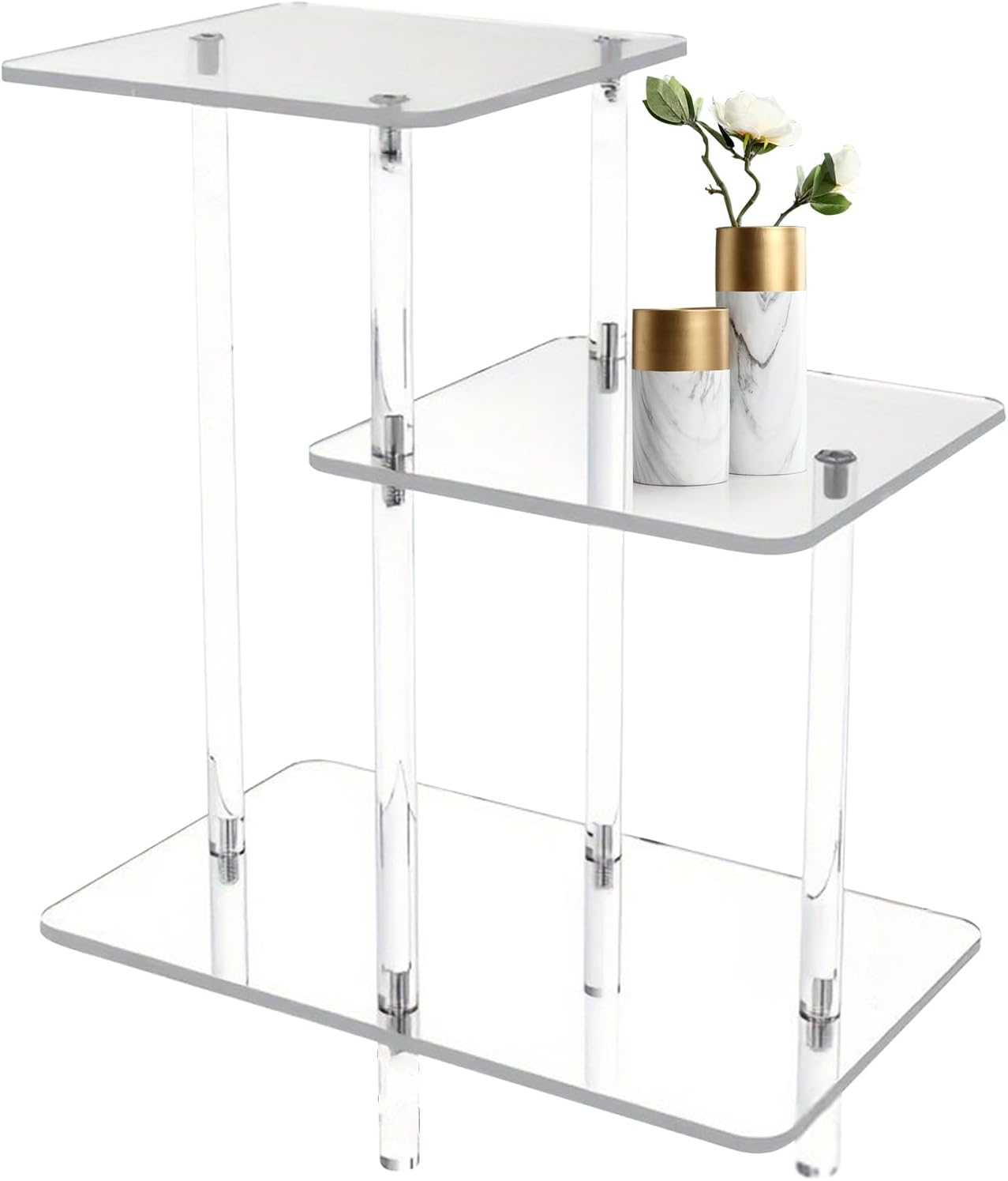 Acrylic Side Table - 3-Tier Small Square Desk, 1 Unit Clear Acrylic Side Table for Laptops, Transparent Tiered Rack with Polished Edge, Home Supply, Bedside Unit for Bedrooms and Living Rooms