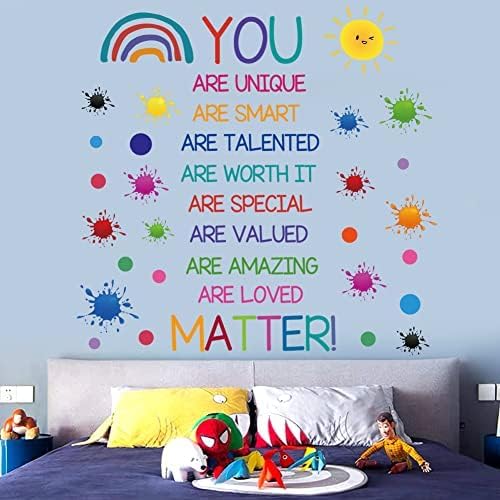 Colorful Inspirational Quote Wall Decals Motivational Phrase Wall Decor Sticker Watercolor Paint Splatter Wall Decals Handprint Positive Saying Wall Stickers for Kids Room Decor Playroom School