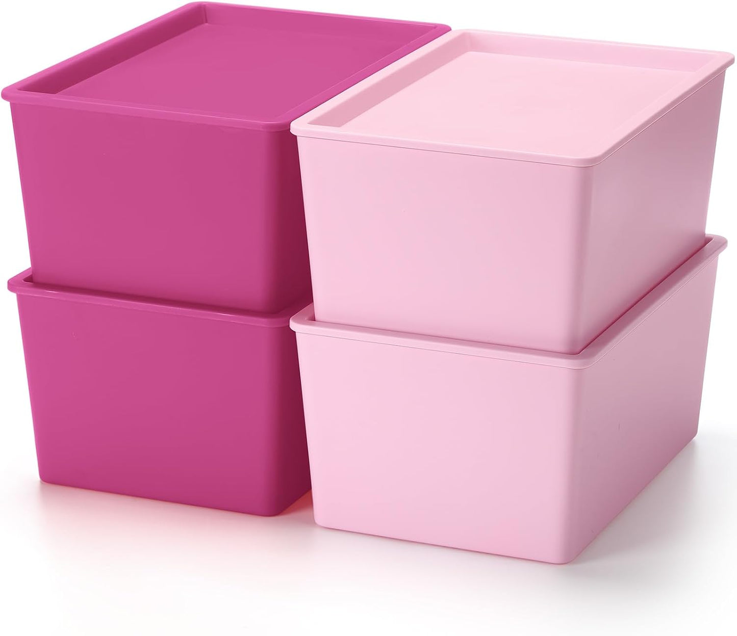 Menkxi 4 Pcs Storage Bins with Lids Plastic Stackable Containers for Organizing Shelves Christmas Ornament Box Baskets(Dark Pink, Light Pink,Large)