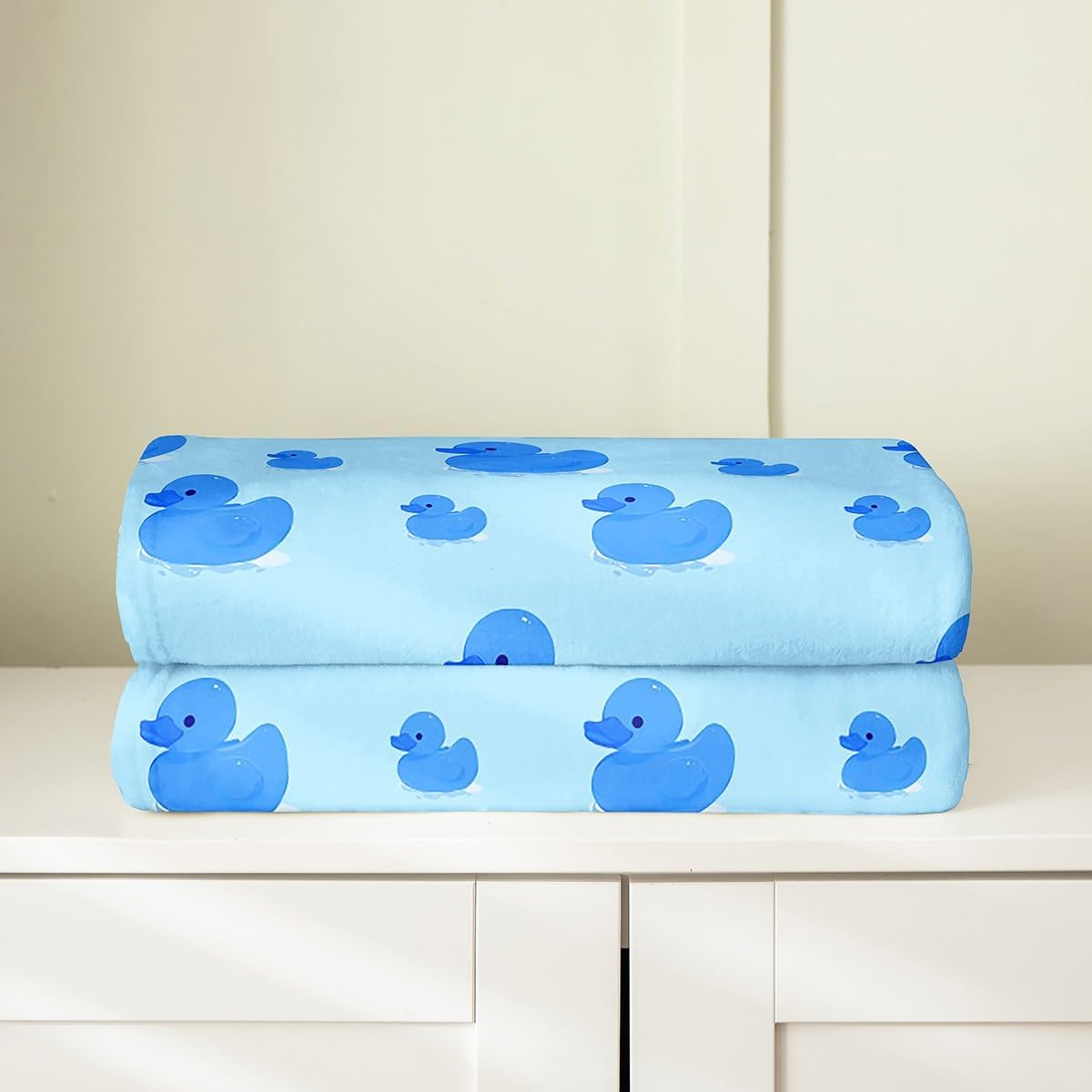 Cute Duck Kids Flannel Blanket,Cartoon Animals Fleece Blanket for Teens Girls Boys Adult Room Decor,Rustic Farm Duck Blankets Funny Blue Soft Sherpa Blanket,for Chair/Sofa,90"×90"