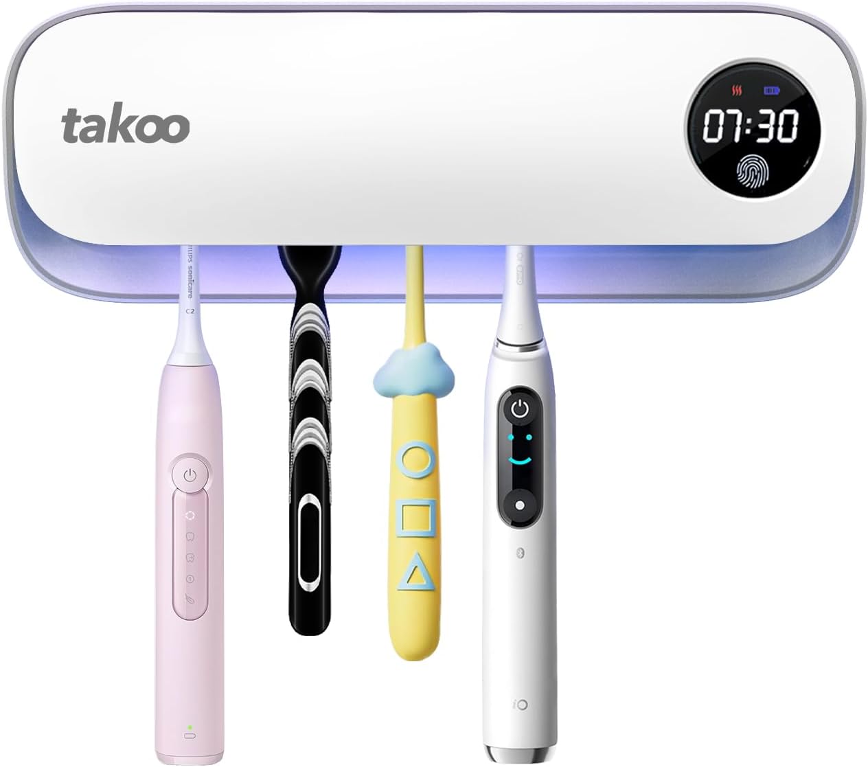 Takoo Toothbrush Cleaner, 4 Slots Wall Mounted Toothbrush Holder for Bathroom, Smart Hot Air Drying Technology, Rechargeable Smart Home Gadget