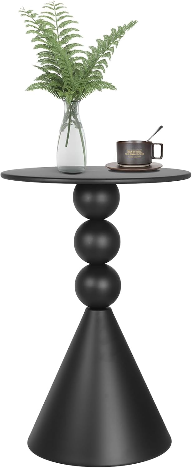 Metal Round Martini Table,Vintage Drum Side End Table,Modern Nightstand Accent Pedestal Tables Coffee Tables for Small Space Living Room, Bedroom,Black