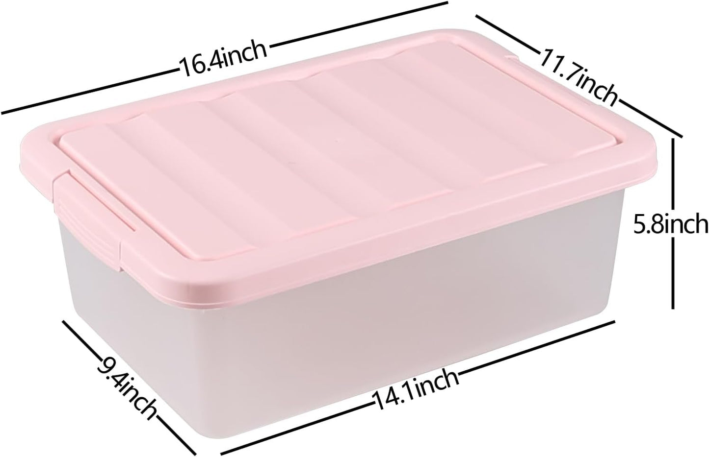 14 Quart Plastic Latching Storage Bin, Frosted Clear Storage Box with Pink Lid, 2 Pack