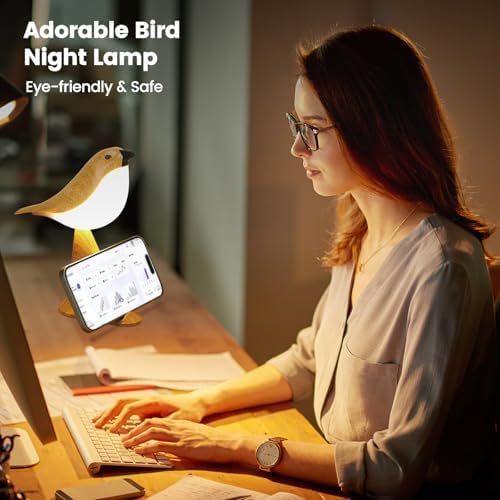 Small Cute Bird Table Lamp with Timer, Touch & Remote Control Bird Night Light, Cordless Bedside Lamps, Desk Lamp for Reading, 3-Way Dimmable USB Rechargeable Battery 2600mAh Nightstand Lamps, Decor