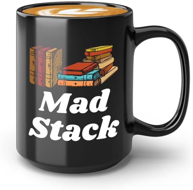 Reading Coffee Mug 15oz Black - Mad Stack - Reader Gift Bookworm Owl Lover Cat Lover Book Lover Novelist Librarian Writer