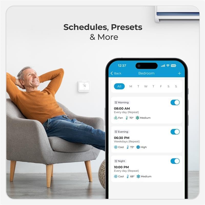 Breez Max Smart AC Controller | AHR Product of the Year WiFi Thermostat for Mini-Split, Window, Portable AC/Heat Pump | AI-Based Tech | Free App, No Subscription | Alexa, Google, IFTTT etc. (White)