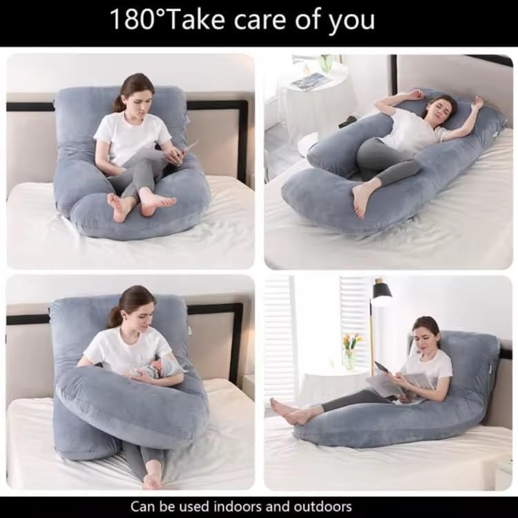 BLOOMNEST Pregnancy Pillow for Sleeping 57 Inch U-Shaped Full Body Maternity Pillow with Removable Cover All-Around Support for Back, Belly, Hips & Legs Grey