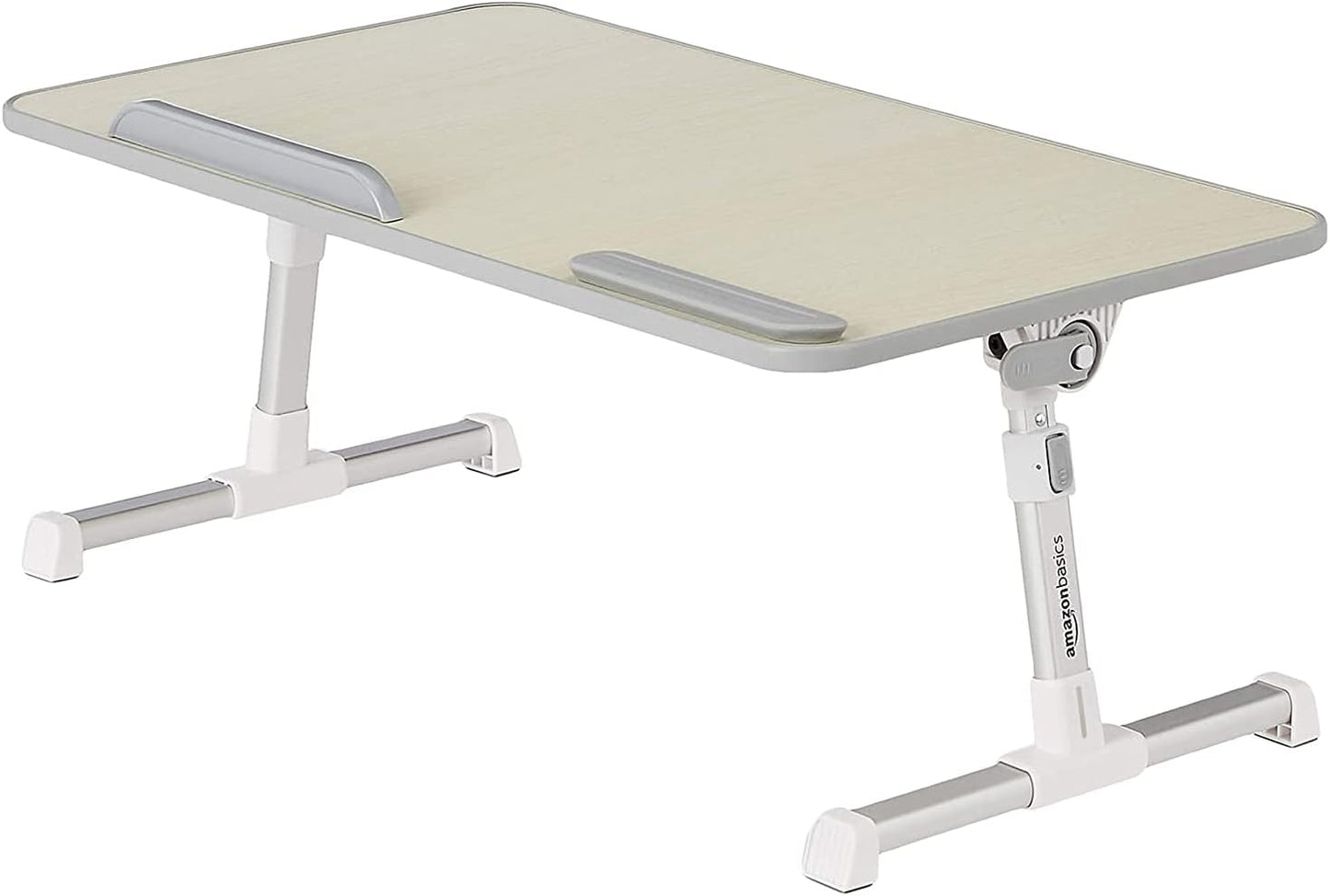 Amazon Basics Portable Foldable Adjustable Laptop Stand Tray Table Lap Desk for Bed and Couch, Fits up to 17-Inch Laptop, 12"x20", Cream