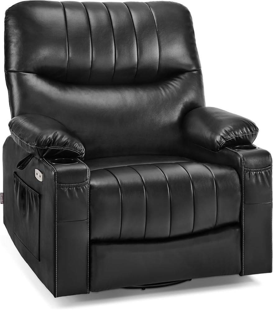 Power Swivel Rocking Recliner with Heat & Vibration Massage – Electric Glider Chair with USB Charging, Cup Holders, and Hidden Side Pockets, Ideal for Nursery, Living Room, and Media Room
