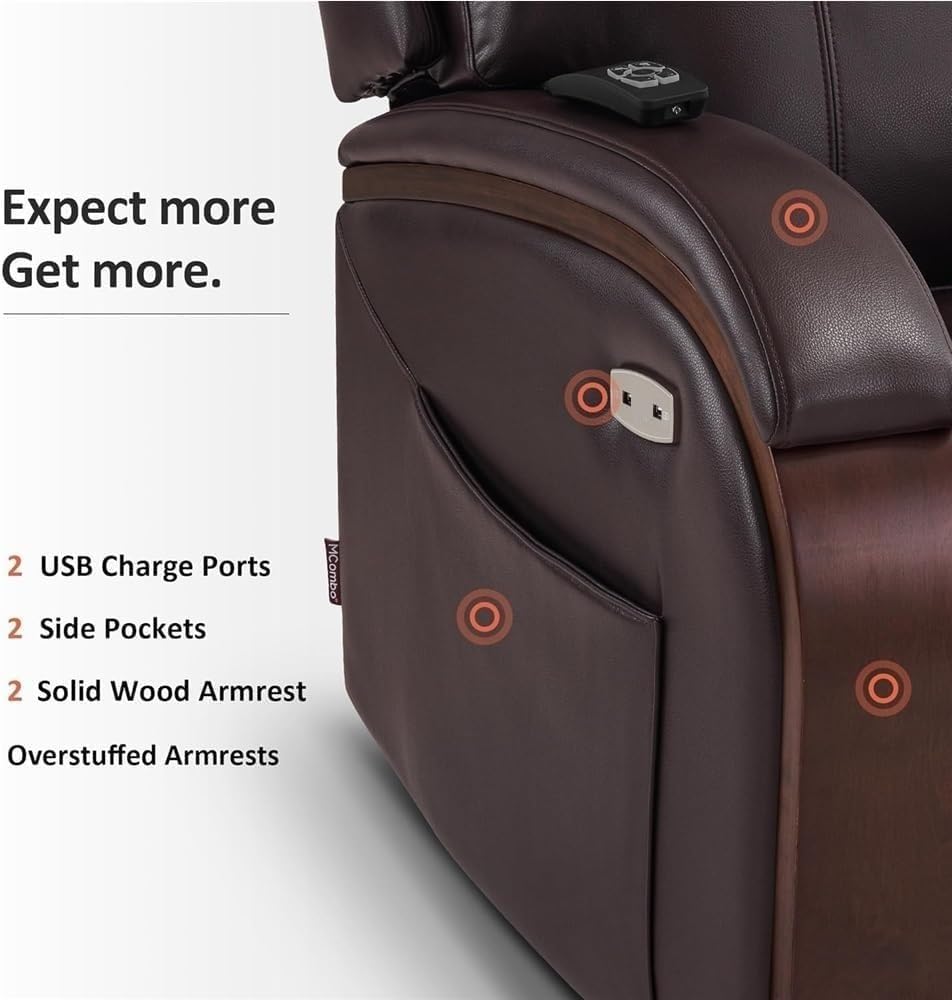 Ergonomic Electric Power Lift Recliner Chair for Seniors & Adults with Heated Massage, Adjustable Headrest, USB Ports, Side Storage Pockets, Comfortable Leather Lounge Sofa for Living Room