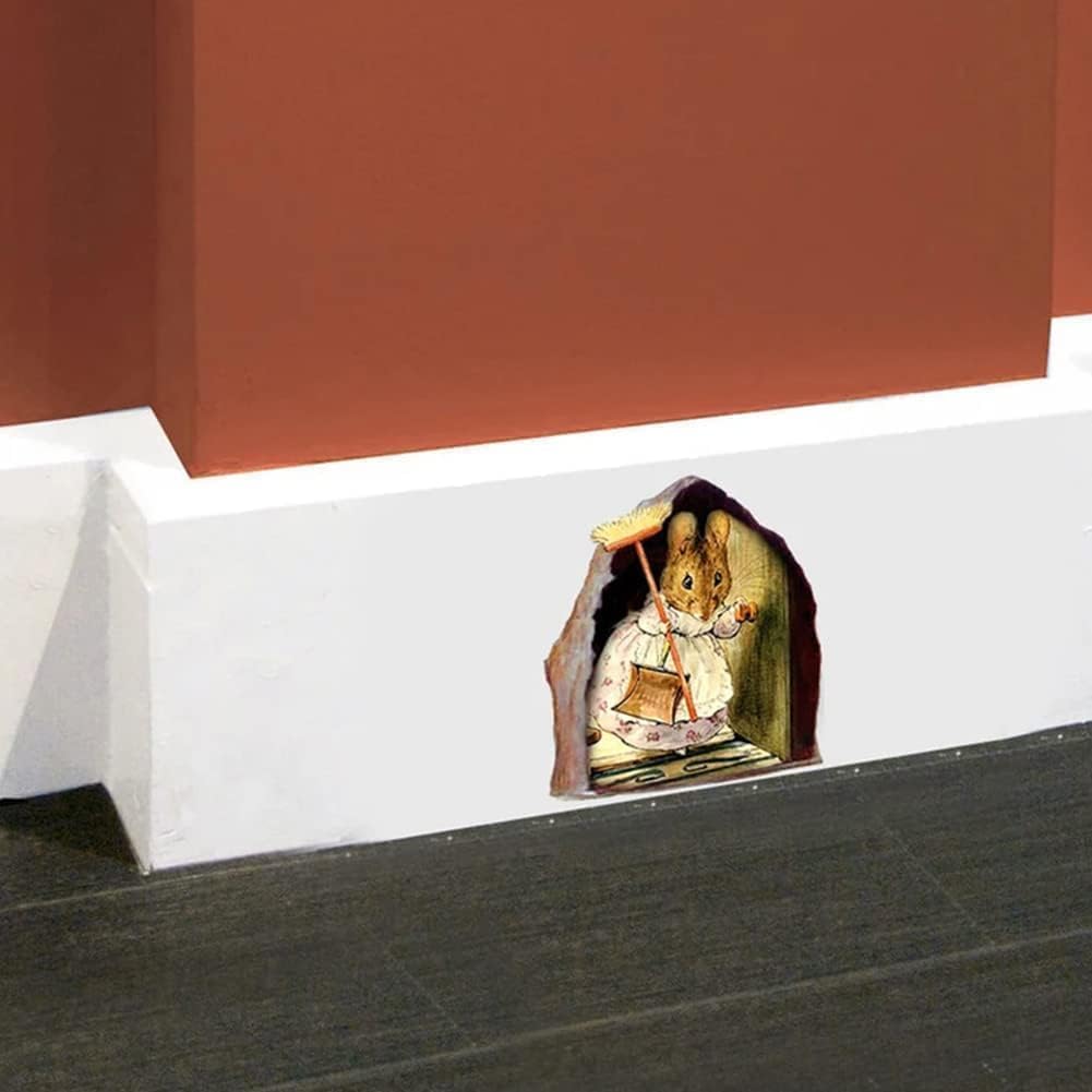 3D Mouse Hole Wall Decal, Reading Book Design, Waterproof Wall Sticker for Bedroom Decor