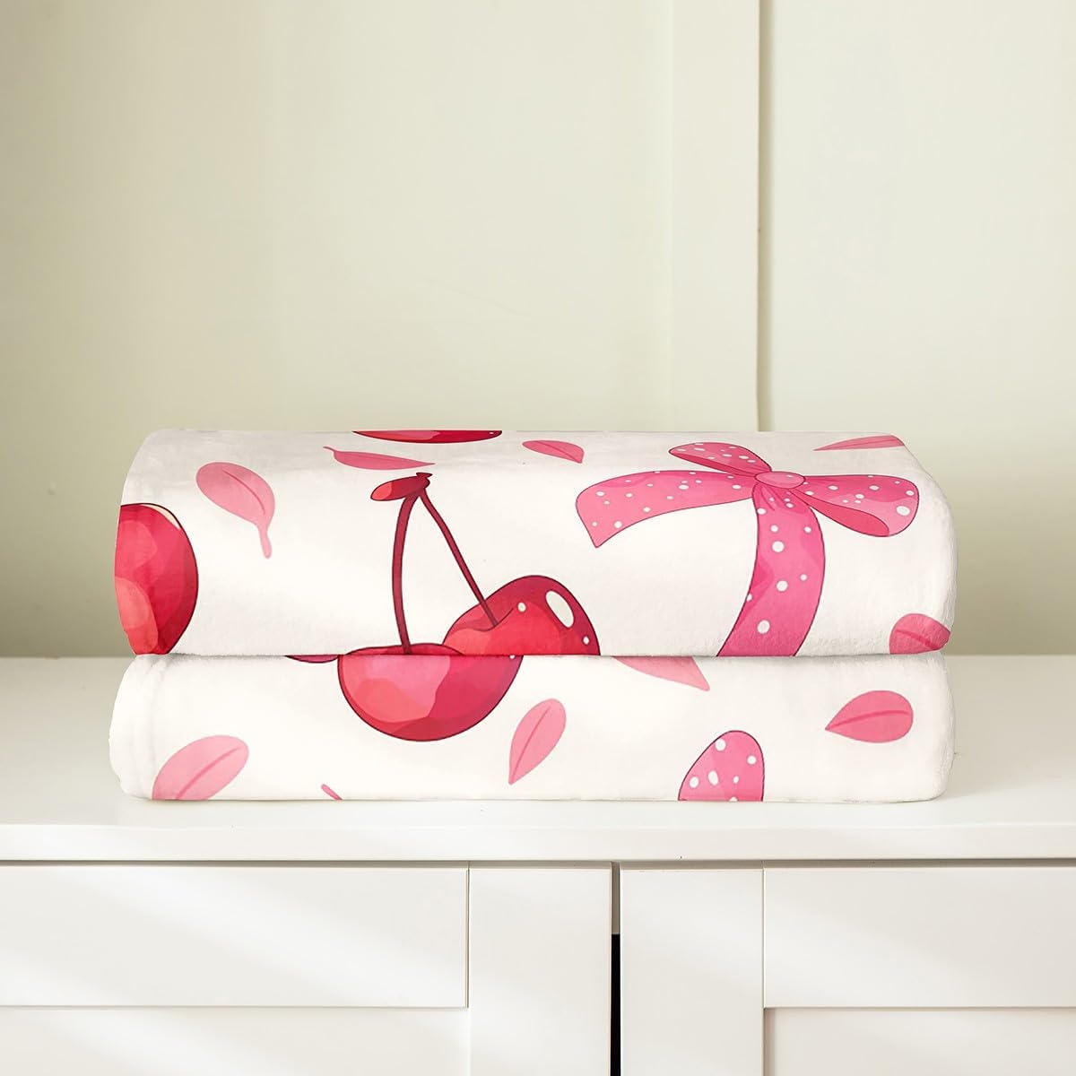 Feelyou Cheery Plush Throw Blanket 40"x50" Bow Ties Flannel Fleece Blanket Cute All Season Bed Blanket Kawaii Room Decor Hot Pink