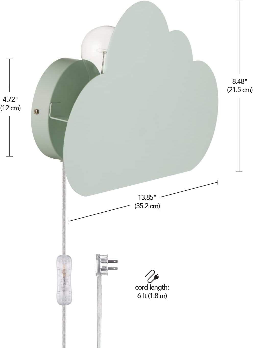 Globe Electric Nimbus 1-Light Floating Cloud Plug-in Wall Sconce, Matte Mint, 6ft Clear Cord, Inline On/Off Rocker Switch, Bulb Not Included