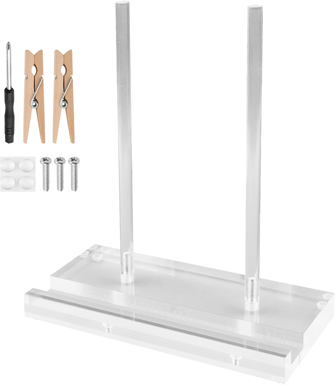 Acrylic Display Stand Set, Tabletop Book Art Display Holder Clear Easel Stand Artwork Storage Rack with Wood Mini Clips for Picture Frame Photo Decorative Plate Record Magazine(COLOR:Transparent)