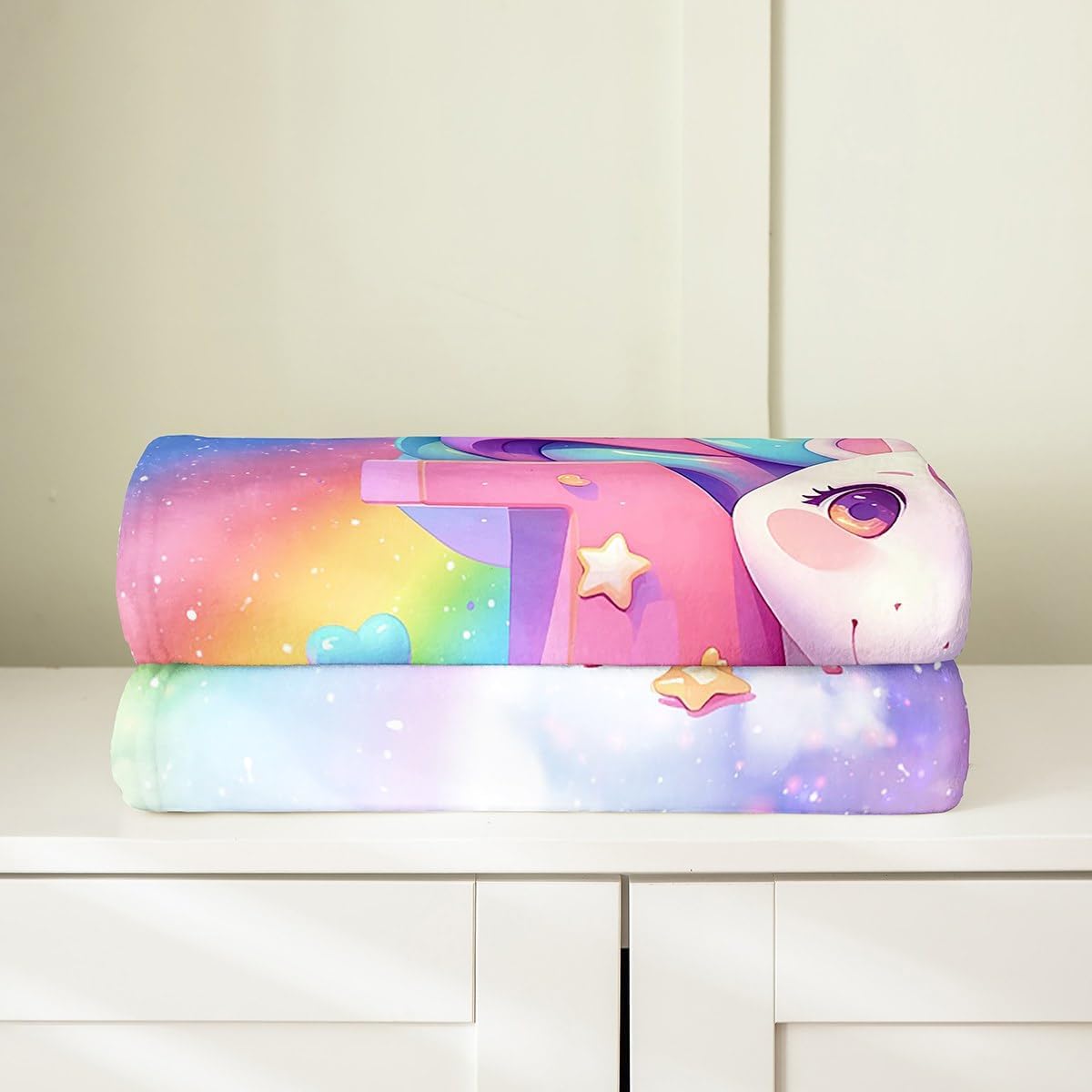 Kawaii Unicorn Kids Flannel Blanket,Shiny Stars Rainbow Cartoon Animal Throw Blanket,Alphabet 3D Initial Letter M Cozy Throws for Bed Couch Sofa,Chic Soft and Breathable,Throw Size (50 x 60 Inches)