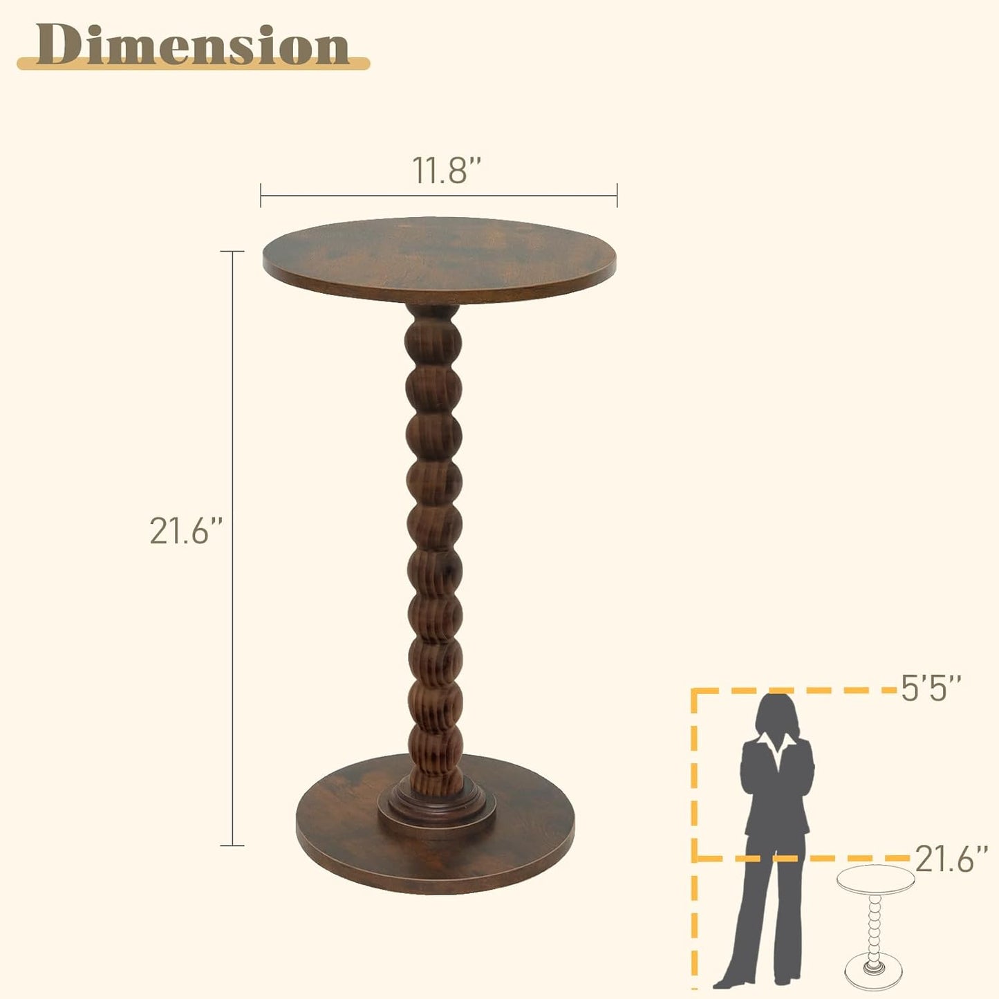 Round Side Table, Small Drink Table for Small Spaces, Modern Accent Nightstand with Solid Wood Leg for Living Room, Bedroom, Corners, and Office (Rustic Brown)
