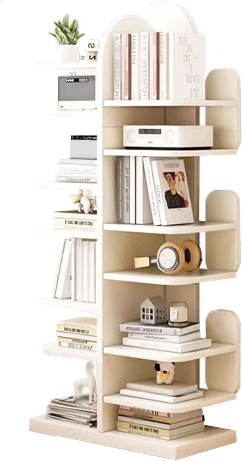 Modern Solid Wood Cactus Tree Bookshelf - Luxury Corner Bookcase, Creative Floor Standing Book Shelf for Home, Living Room, Bedroom, Office, Library Storage