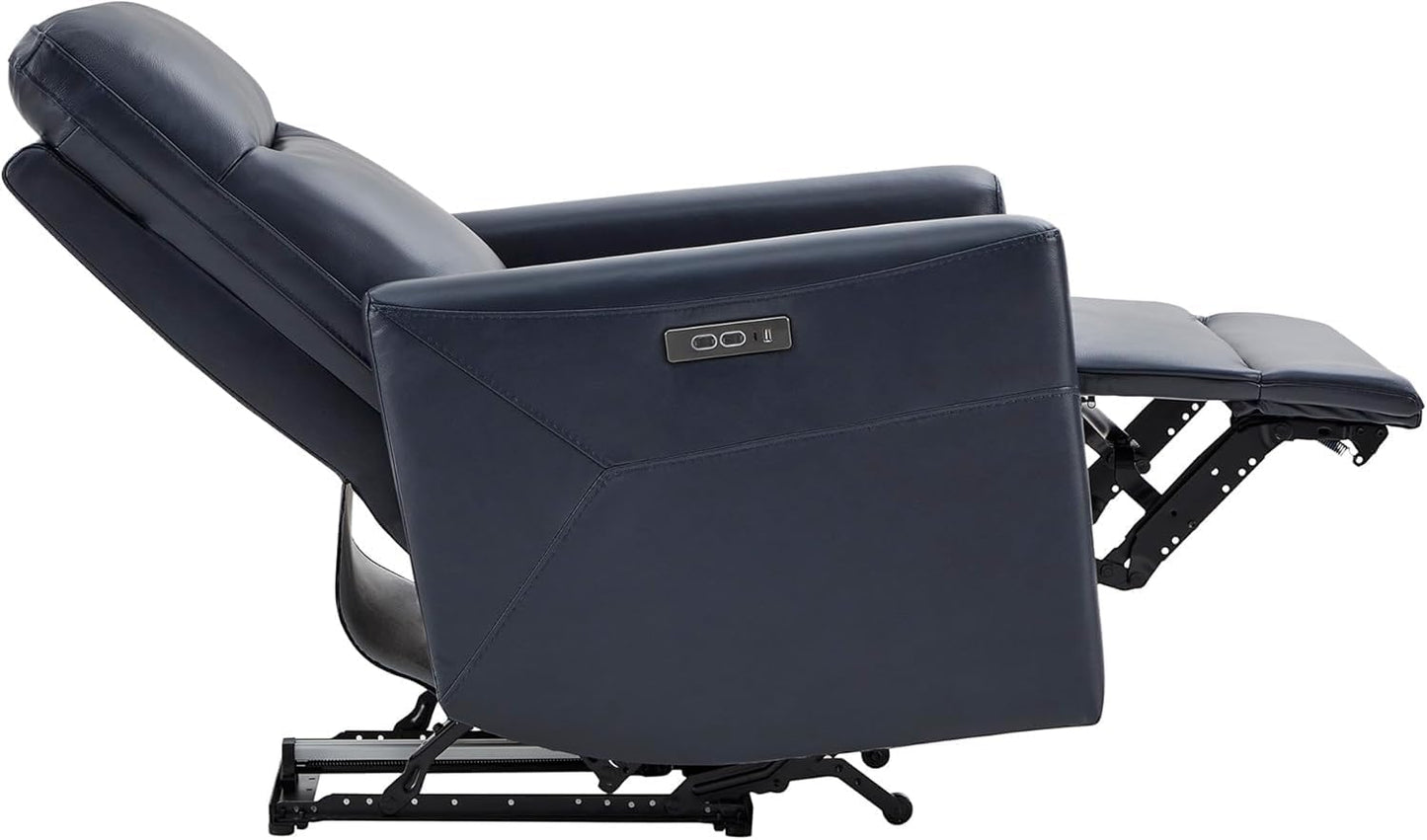 Overstuffed Leather Power Recliner Chair with Adjustable Power Headrest, Leather Electric Recliner with USB & Type-C Ports, Ergonomic Sofa for Living Room