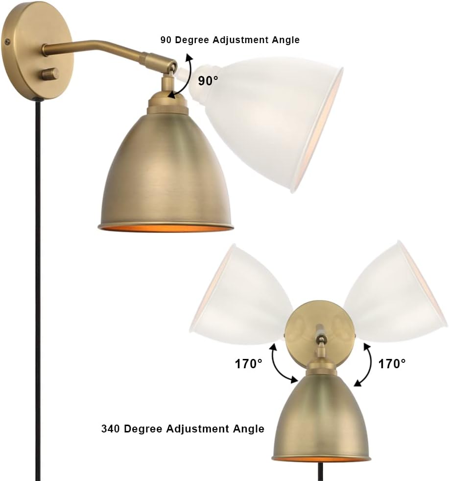 Yosoan Plug in Indoor Bedside Wall Sconce with On Off Switch, 1-Light Hardwired Vintage Industrial Vanity Modern Wall Mount Fixture with 6.1" Oval Antique Metal Shade for Reading Bedroom Bookcase