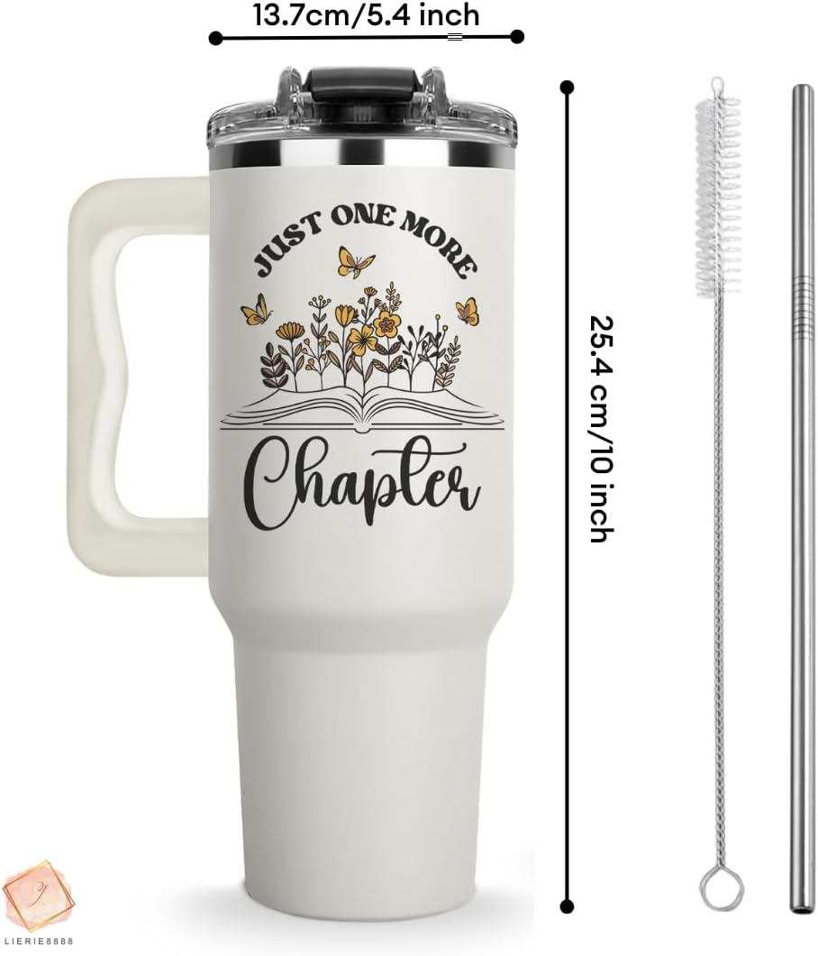 Christmas Gifts for Book Lover - Just One More Chapter Tumbler 40Oz, Book Lover Gifts for Women, Gift for Readers Women, Bookish Cups, Reading Tumbler, One More Chapter Mug, Books Cups