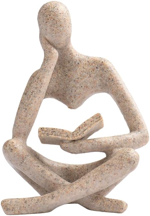 Thinker Statue Gifts for Readers Book Lovers Women, Reading Man Figurine Bookshelf Decor Aesthetic Neutral Sculptures Home Decor for Shelves,Desk, Shelf, Coffee Table for Living Room Office