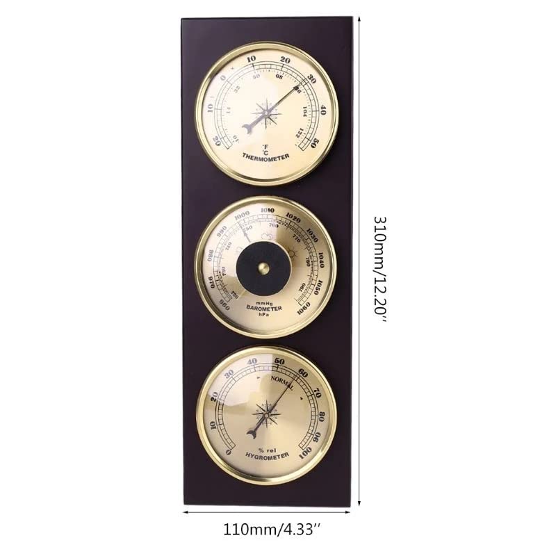 3in1 Wall Hanging Thermometer Barometer Hygrometer Weather Station with Wooden Base