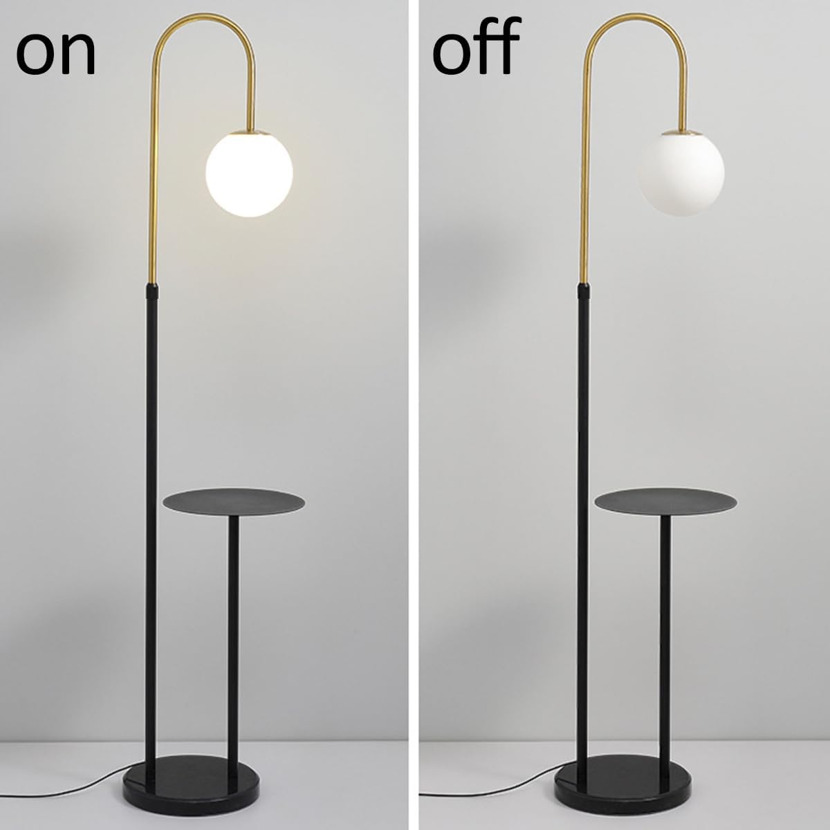 Globe Modern Floor Lamp Black Floor Lamp Height Adjustable Standing Lamps with Table & Marble Base Minimalist Metal Standing Reading Pole Lamp for Bedroom Home Decor