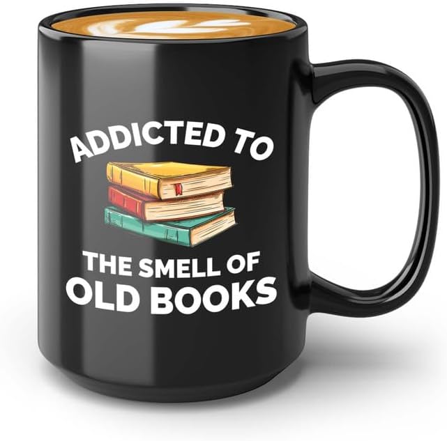 Book Lover Coffee Mug 15oz Black - Addicted to the smell - Gift For Poets Bookish People Bibliophile Librarian Book Club Reader
