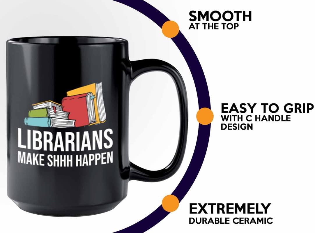 Book Lover Coffee Mug 15oz Black - make shh happen - Birthday Gifts for Readers Gifts for Book Lovers Girls Book Club