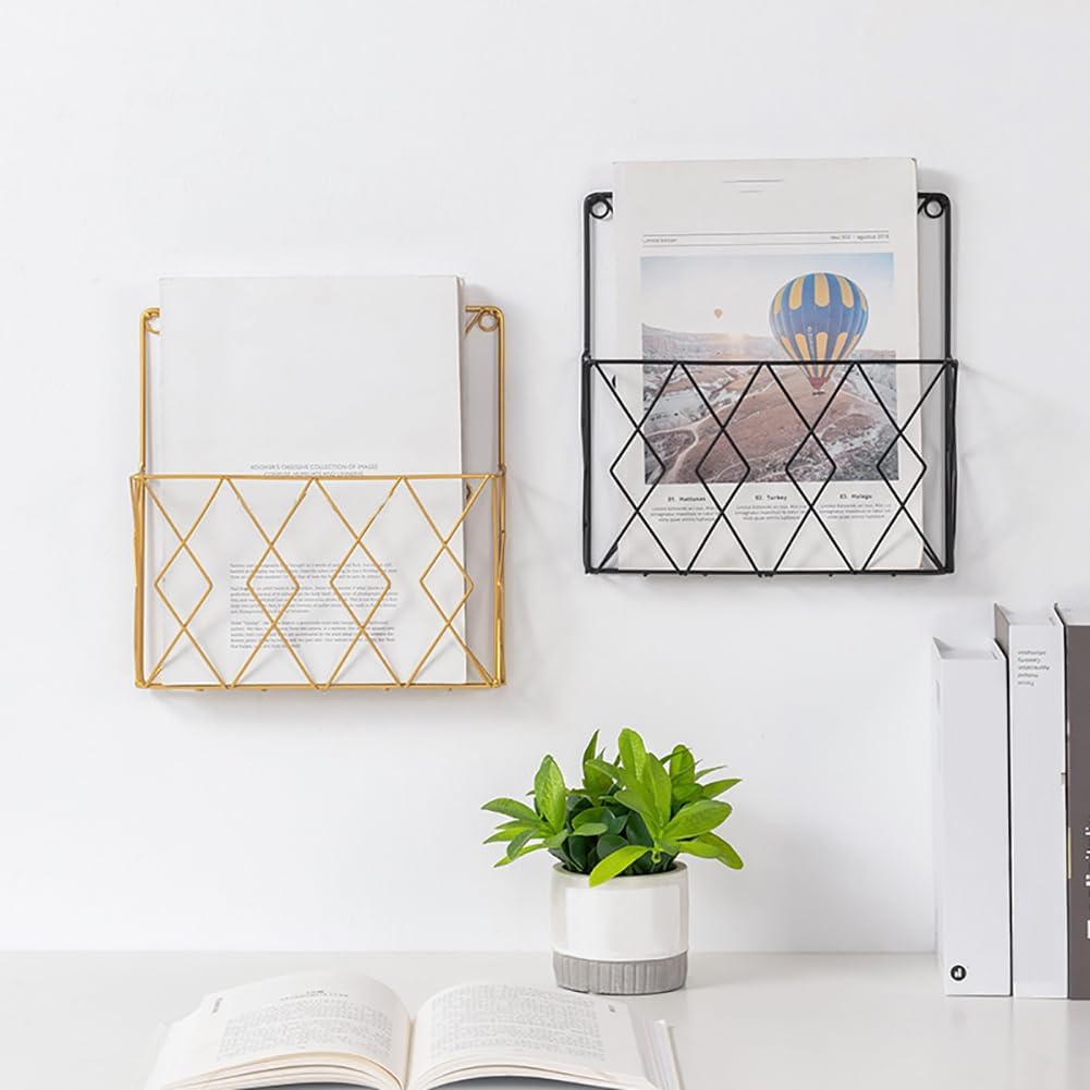 Wall Mounted Magazine File Rack Organizer, Hanging Document Rack, Metal Wire Wall Mounted Magazine Folder Holder Rack for Magazines Novels Recipes
