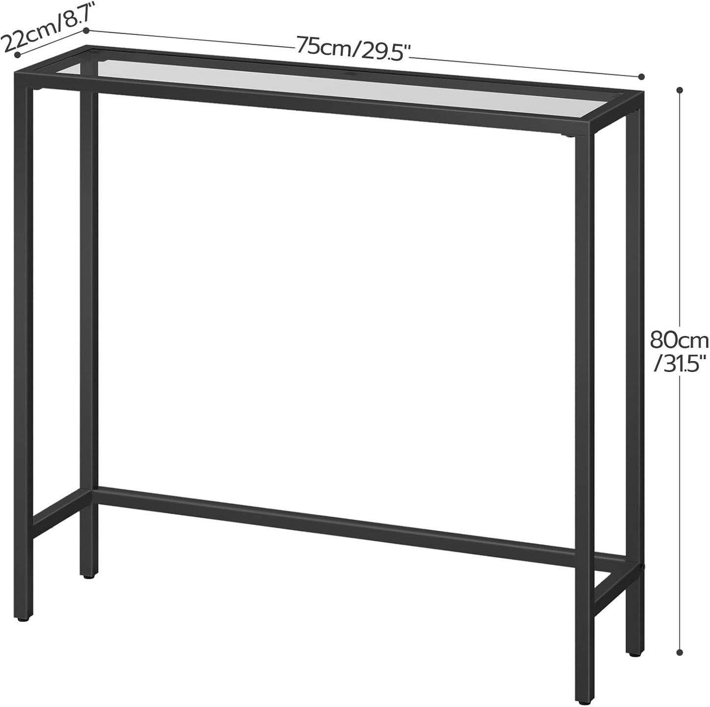 HOOBRO 29.5" Narrow Console Table, Tempered Glass Entryway Table, Modern Sofa Table Behind Couch, Small Side Table for Entrance, Living Room, Foyer, Hallway, Bedroom, Black BK07XG01