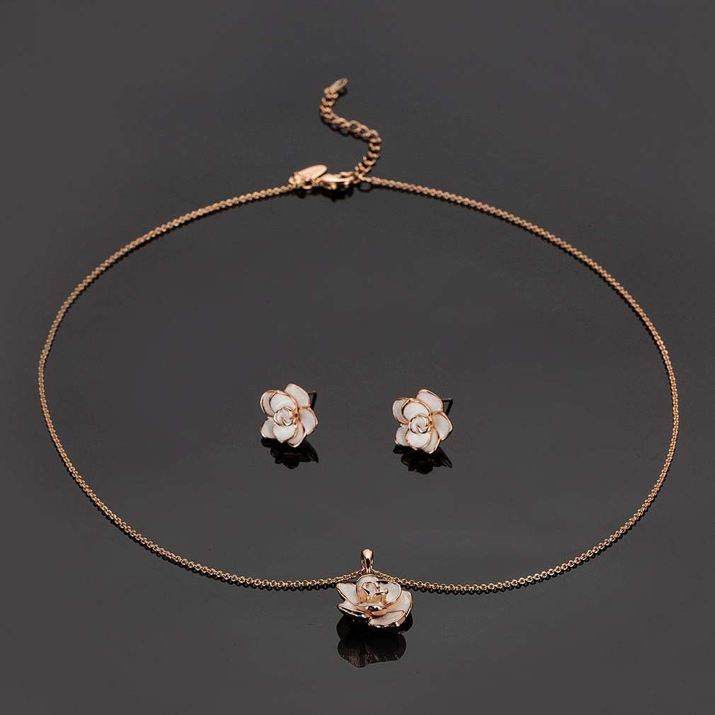 EVEVIC Rose Flower Necklace Earrings Set for Women 18K Gold Plated Hypoallergenic Jewelry Sets