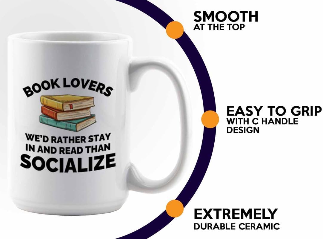 Book Lover Coffee Mug 15oz White - Read than socialize - Gift For Poets Bookish People Bibliophile Librarian Book Club Reader