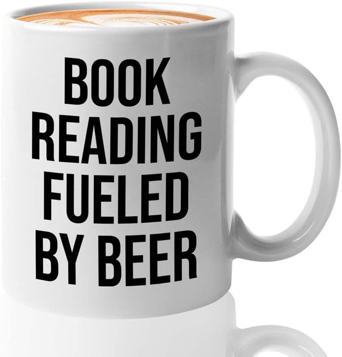 Hobby Beer Lover Coffee Mug 11oz White - book reading fueled by beer - Mountain Biking, Bike Riding, Bicycling Lover, Cycling Bike Enthusiast, Road Bike