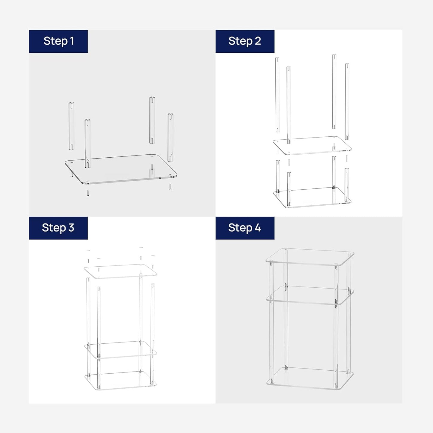 HMYHUM Acrylic End Table, 14" L x 11.5" W x 23.2" H Clear Lucite Side Table for Small Spaces Nightstand Bedside Table for Living Room, Bedroom, 3 Tier, Clear