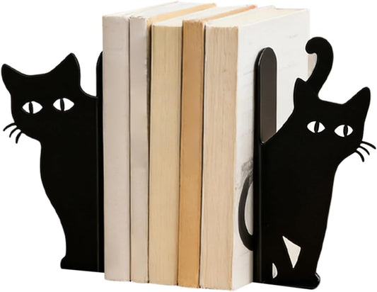 Metal Book Ends - Non-Slip Peeping Cat Holder | Cute Bookends - for Reading Enthusiasts Bookshelf Bookcase Desk Home Bedroom