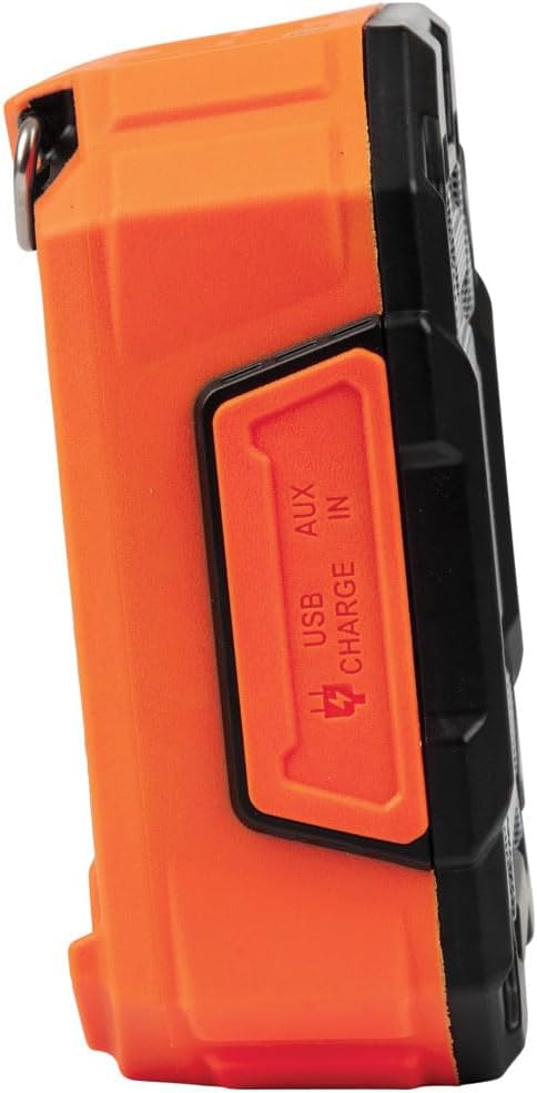 Klein Tools AEPJS3 Bluetooth Jobsite Speaker With Magnet and Hook, 20-Hr Run Time, Charge Via USB A or C, Pair Multiple Speakers via Broadcast, Hands Free Capable