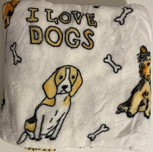 BBO JustHome Fun Print Soft Cozy Lightweight 50 x 60 Fleece Throw Blanket (I Love Dogs)