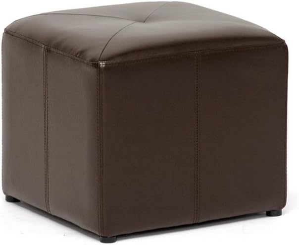 Baxton Studio Brown Lave Cube Shaped Bonded Leather Ottoman, Small