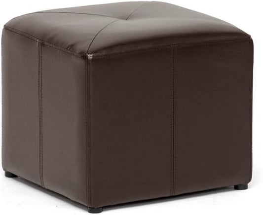 Baxton Studio Brown Lave Cube Shaped Bonded Leather Ottoman, Small