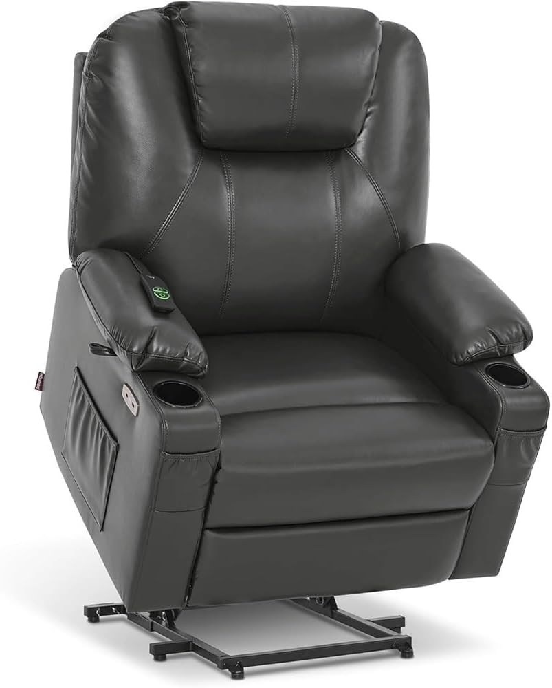 Power Lift Recliner Chair with Heat and Massage, Ergonomic Electric Recliner with Stand Assistance, Comfortable Leather Recliner Sofa for Elderly Adults, Living Room Seating