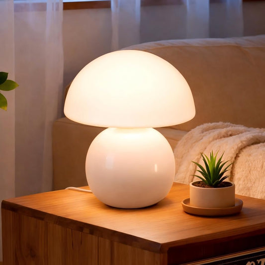 Small Mushroom Lamp,USB-Plug in Bedside Table Lamps with 3-Temperature LED Bulb Dimmable,Unique Cute Aesthetic Home Decor for Living Room/Bedroom/Entryway/Table Decor(Cream White)