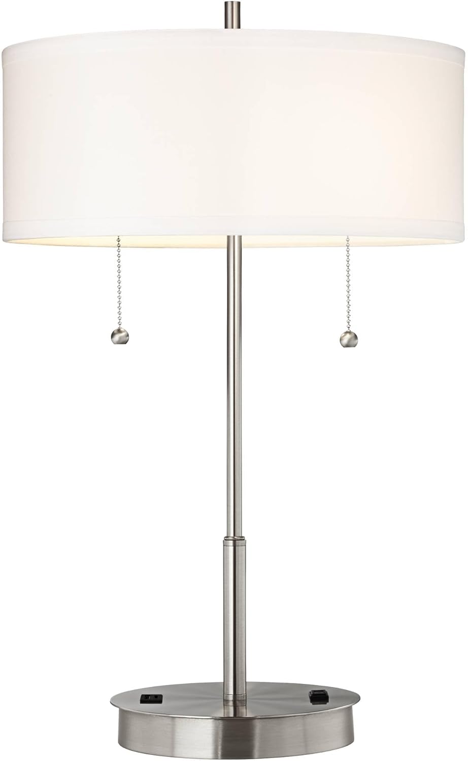 360 Lighting Nikola 23.75" High Modern Accent Table Lamp with USB Charging Ports A+C and AC Power Outlet Hotel Style Silver White Drum Shade Living Room Desk Bedroom House Bedside Nightstand Home