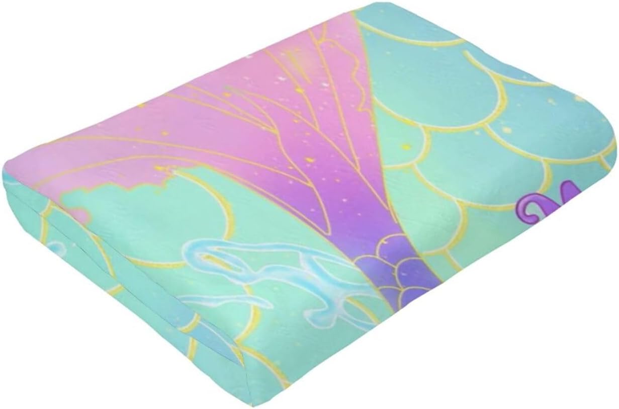 Mermaid Blanket, Cute Mermaid Tail Scales Fuzzy Soft Cozy Warm Mermaid Throw Blanket for Girls Kid, Fleece Blankets Couch Sofa Bedroom Nursery Bed Throws Blankets 50x 60inch
