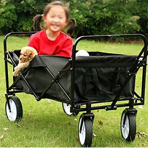 Portable Camping Cart,Utility Wagon Portable Camping Cart Hand Cart with 4 Wheels and Adjustable Push Handle Load-Bearing 100kg / 220lbs