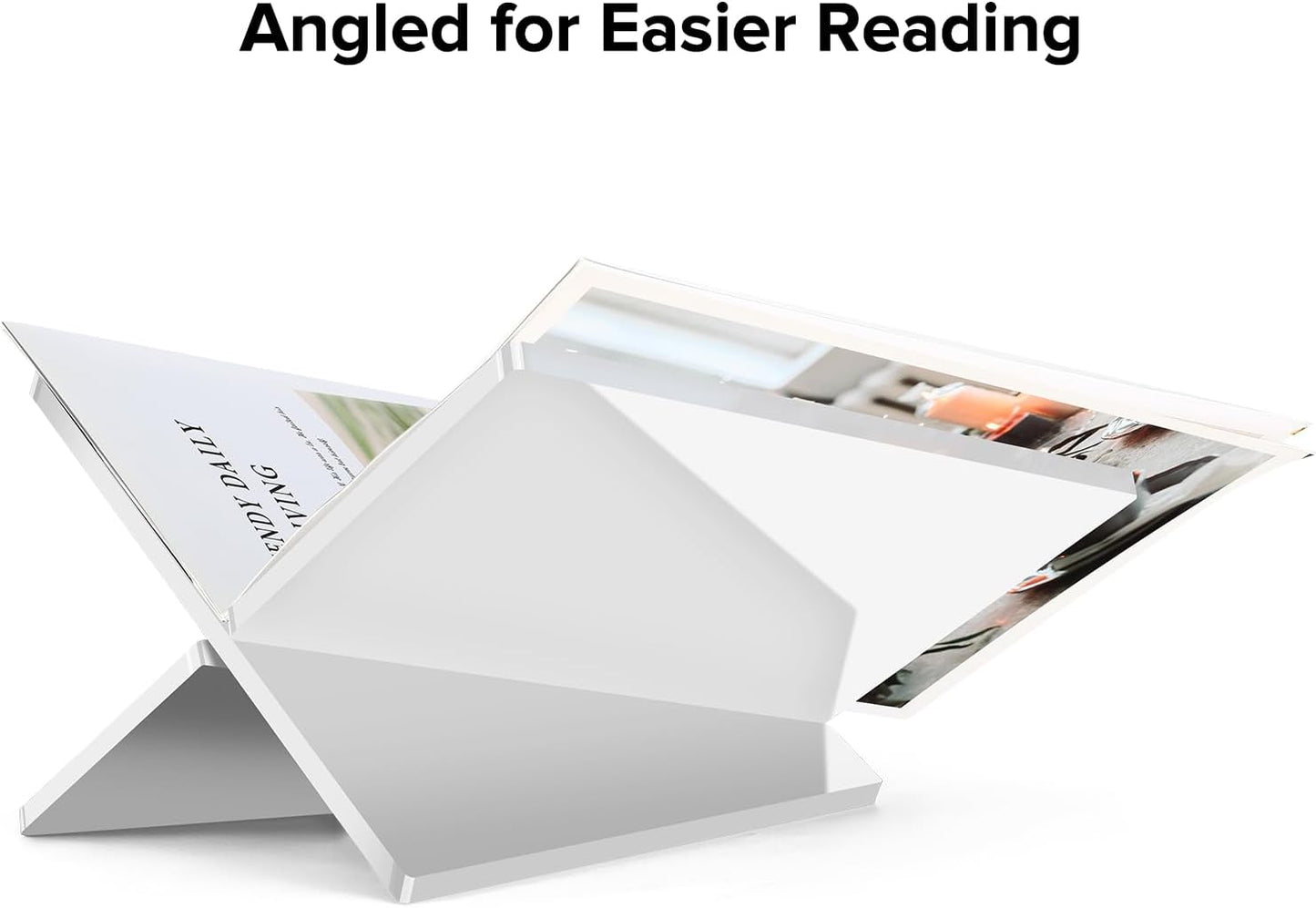 Acrylic Book Stand Large White Acrylic Book Holder, 12.5" x 9.5" x 5.7", Open Book Holder Stand for Display and Reading Cookbooks, Art Books, Bibles, Magazines - Home and Office (White, Large)