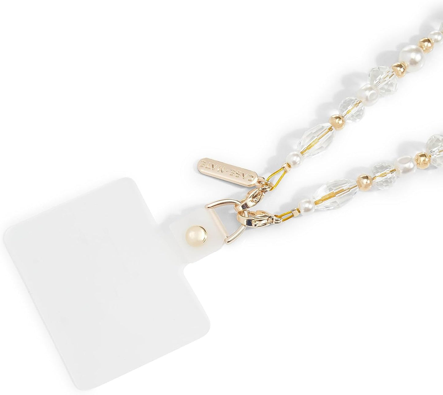 Case-Mate Beaded Phone Charm - Detachable Anti Theft Strap - Hands-Free iPhone Wrist Strap for Women - Phone Chain Wristlet - Fits Galaxy, Pixel and More - Crystal Pearl Gold