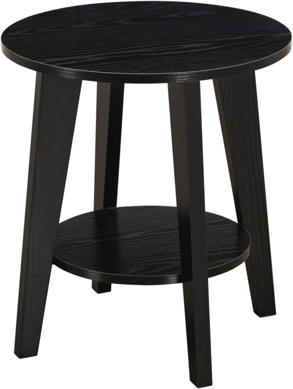 Small Round Side Table - 17.7" Cute End Table with 2-Tier Storage - Waterproof Low Nightstand for Kids Room, Nursery, Small Spaces, Plant Stand & Bean Bag (Black)